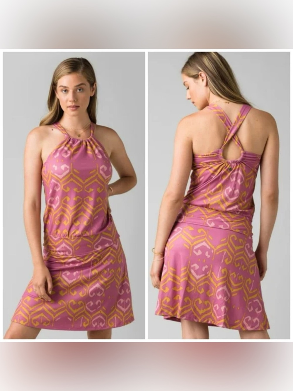NWOT Prana Avore Halter Crossback Patterned Active Dress Large